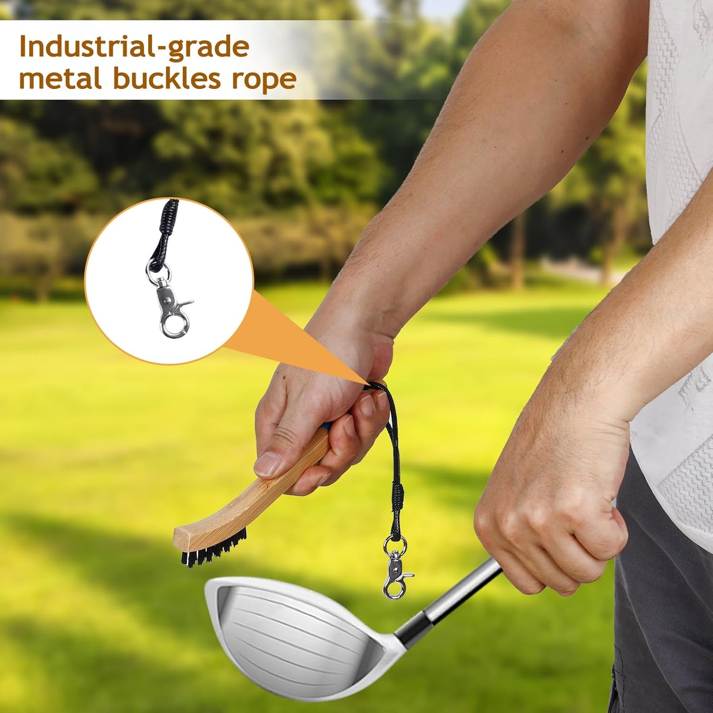Pro Golf Club Cleaning Brush with Ergonomic Handle, Rope and Metal Clip, Heavy Duty Nylon Bristles Cleans Grooves Without Damaging Rod Face - Golf Accessories