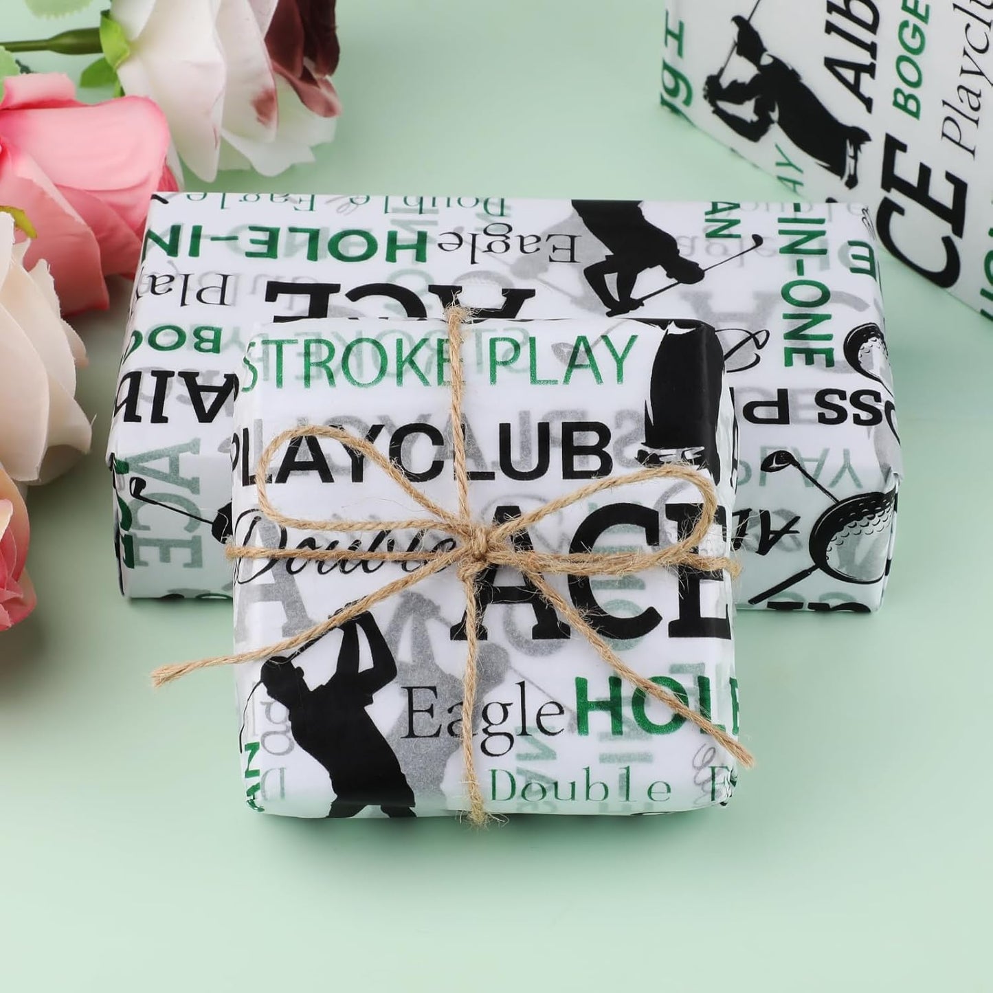 100 Sheets Golf Theme Tissue Paper with Stickers,19.3 x14 Inch Green, White and Black Gift Wrapping Paper for Birthday, Father’s Day, Retirement Party, Sports Events, and Golf Lover Gifts