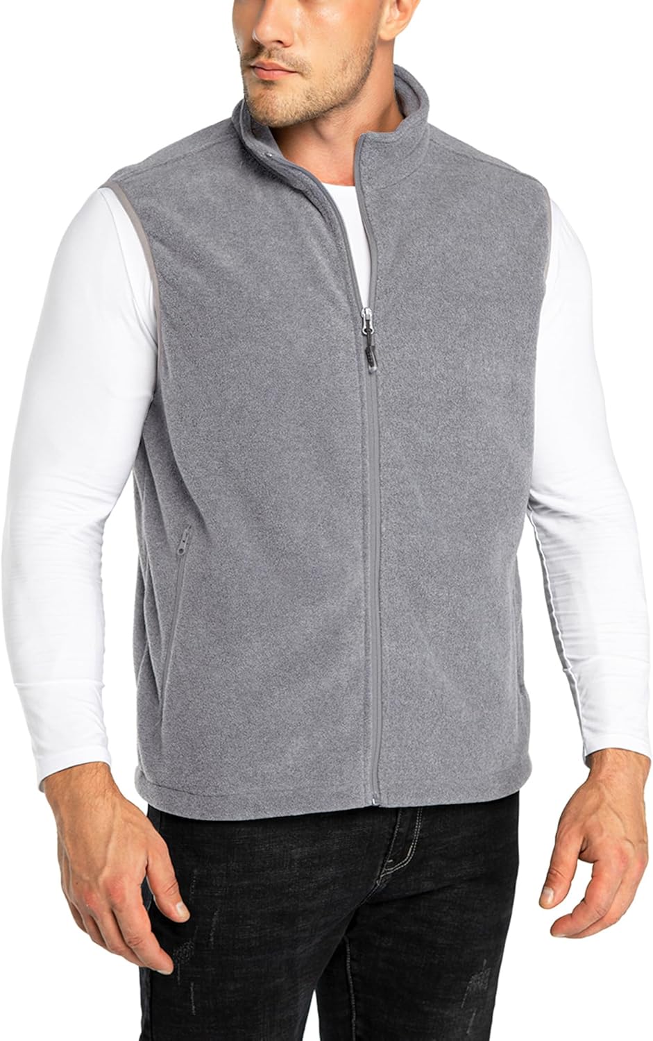 33,000ft Men's Fleece Vest, Lightweight Warm Zip Up Polar Vests Outerwear with Zipper Pockets, Sleeveless Jacket for Winter