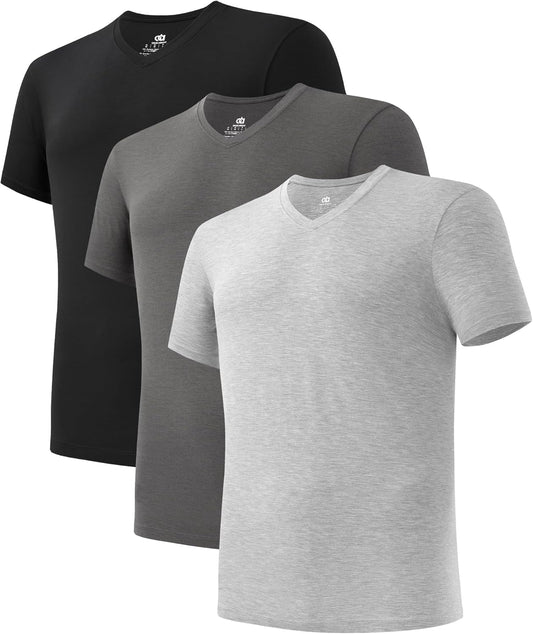 DAVID ARCHY Men's Undershirt Bamboo Rayon Moisture-Wicking V-Neck T-Shirts Stretch Tees for Men, 3 or 5 Pack