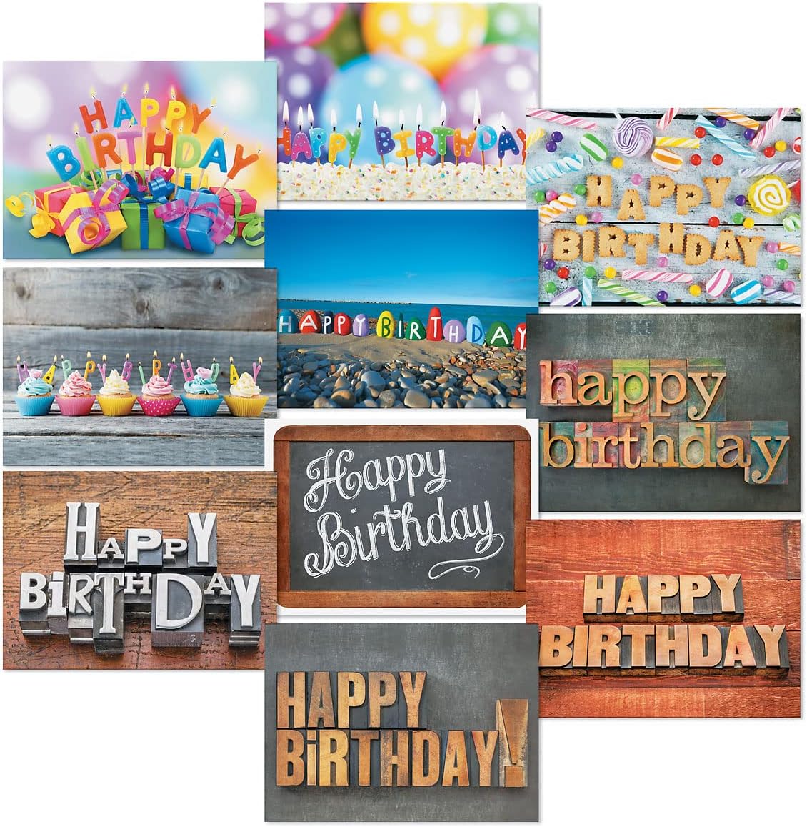 Current Playful Type Birthday Greeting Cards Value Pack - Set of 20, 10 Unique Designs, Large 5 x 7 Inch Cards, Sentiments Inside, Envelopes Included