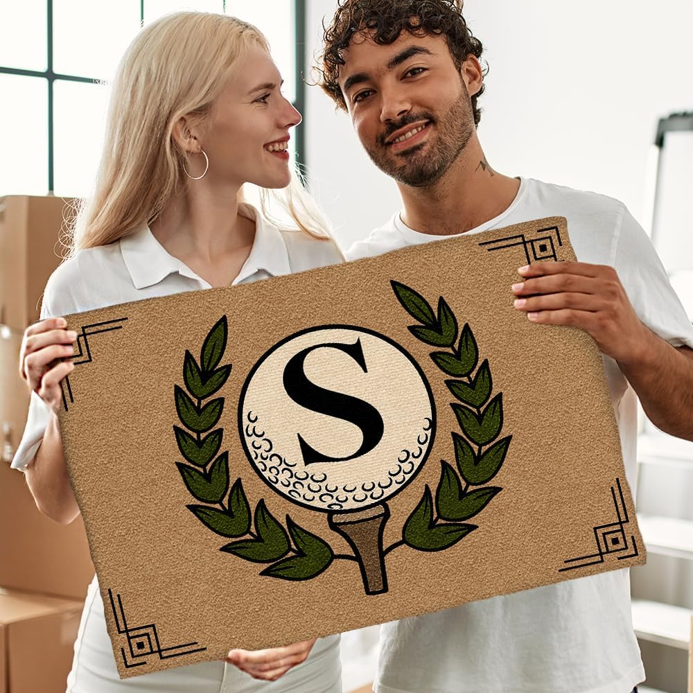 Personalized Golf Doormat – Personalized Welcome Mat with Family Name Year – Non Slip Outdoor Entry Rug for Porch, Garage, or Golf Lover Home Decor, for Men (Golf Doormat 02)