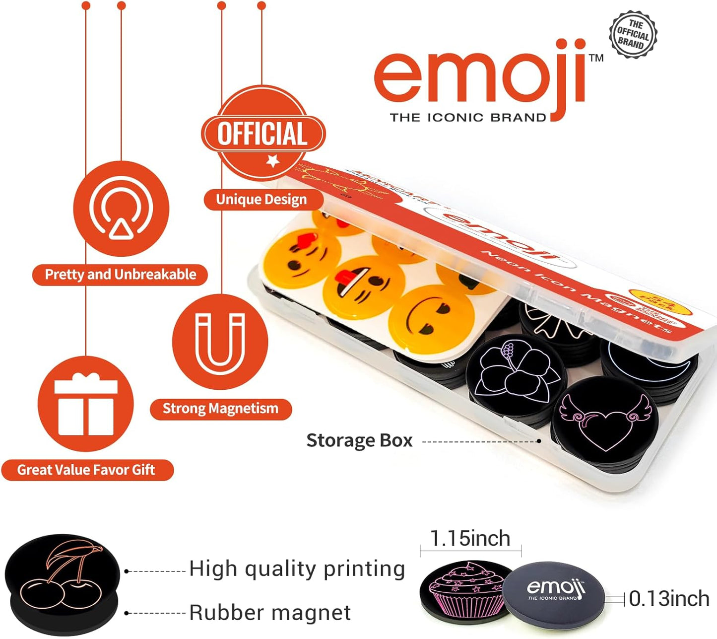 MORCART 54Pcs Emoji Refrigerator Magnets Fridge Magnets for Locker Whiteboard - Neon Magnets Funny Magnets for School Home Kitchen Office Party Gift for Family and Friend EM-025
