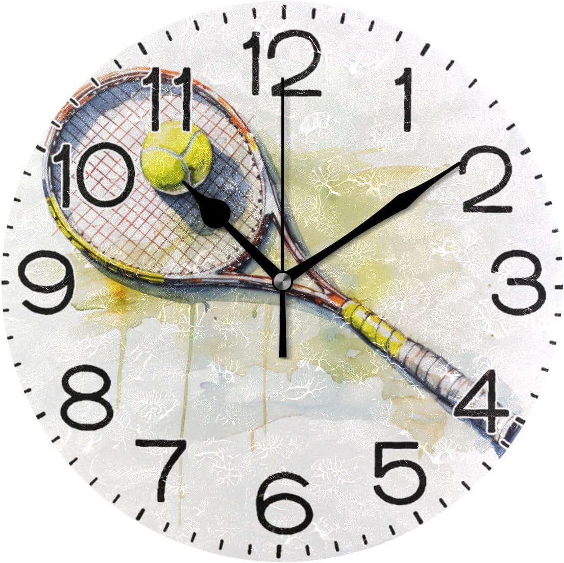 ALAZA Tennis Wall Clock Battery Operated Non Ticking Silent Quartz Analog Rustic Farmhouse Round Clock Retro Decor for Home Kitchen Living Room Bathroom