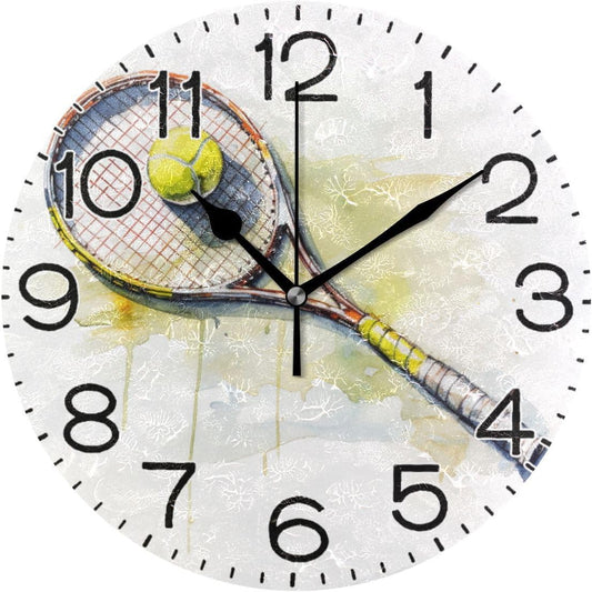 ALAZA Tennis Wall Clock Battery Operated Non Ticking Silent Quartz Analog Rustic Farmhouse Round Clock Retro Decor for Home Kitchen Living Room Bathroom