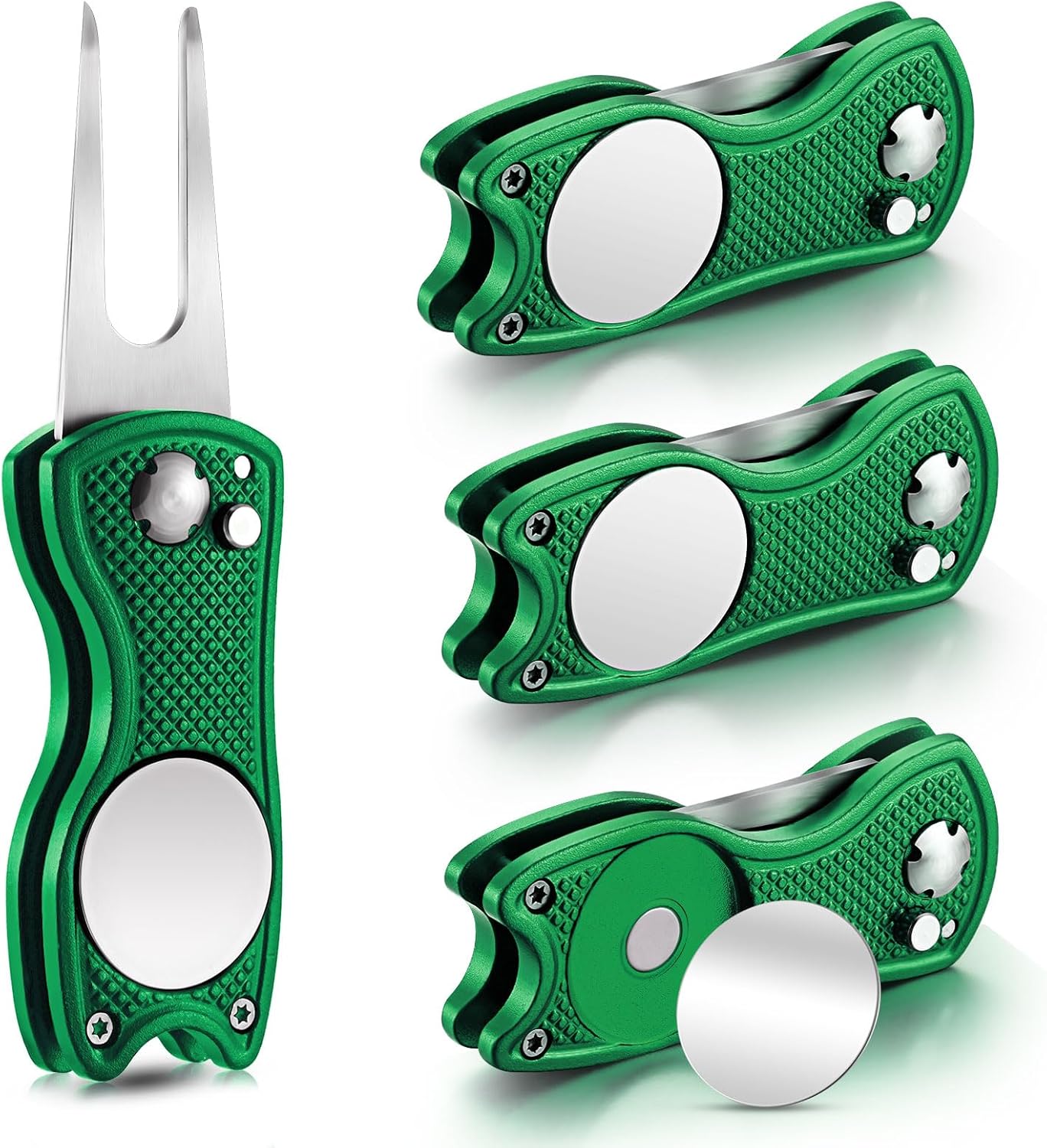 Skylety 4 Pcs Golf Divot Repair Tool Metal Foldable Golf Divot Tool with Magnetic Pop-up Button Ball Marker Stainless Steel Switchblade for Golfers Prizes