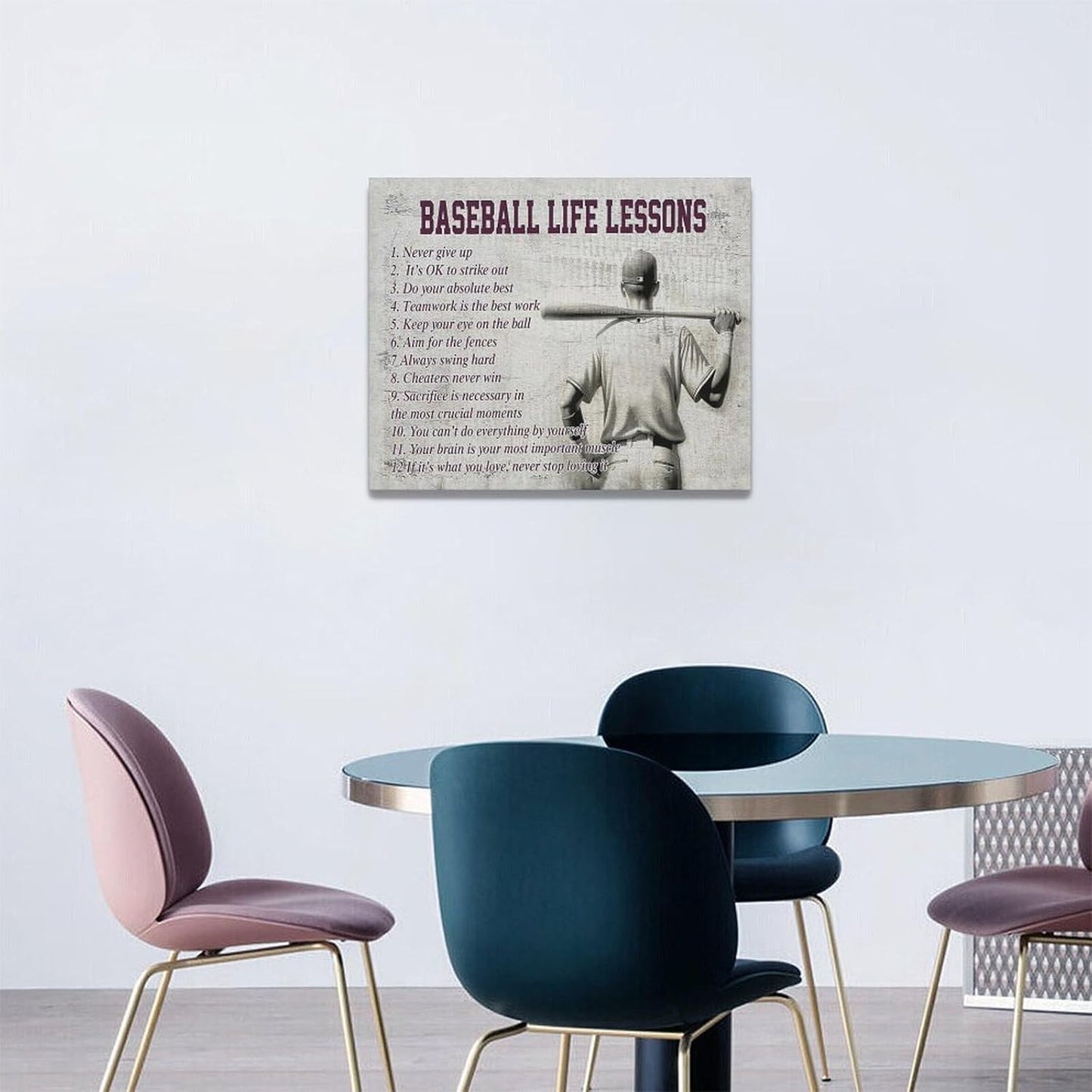 Baseball Life Lessons Wall Art - Sports Sign Retro Poster for Boy Men - Motivational Decorations Canvas Print Painting Artwork for Bedroom Bathroom Living Room Gym 20"x16"