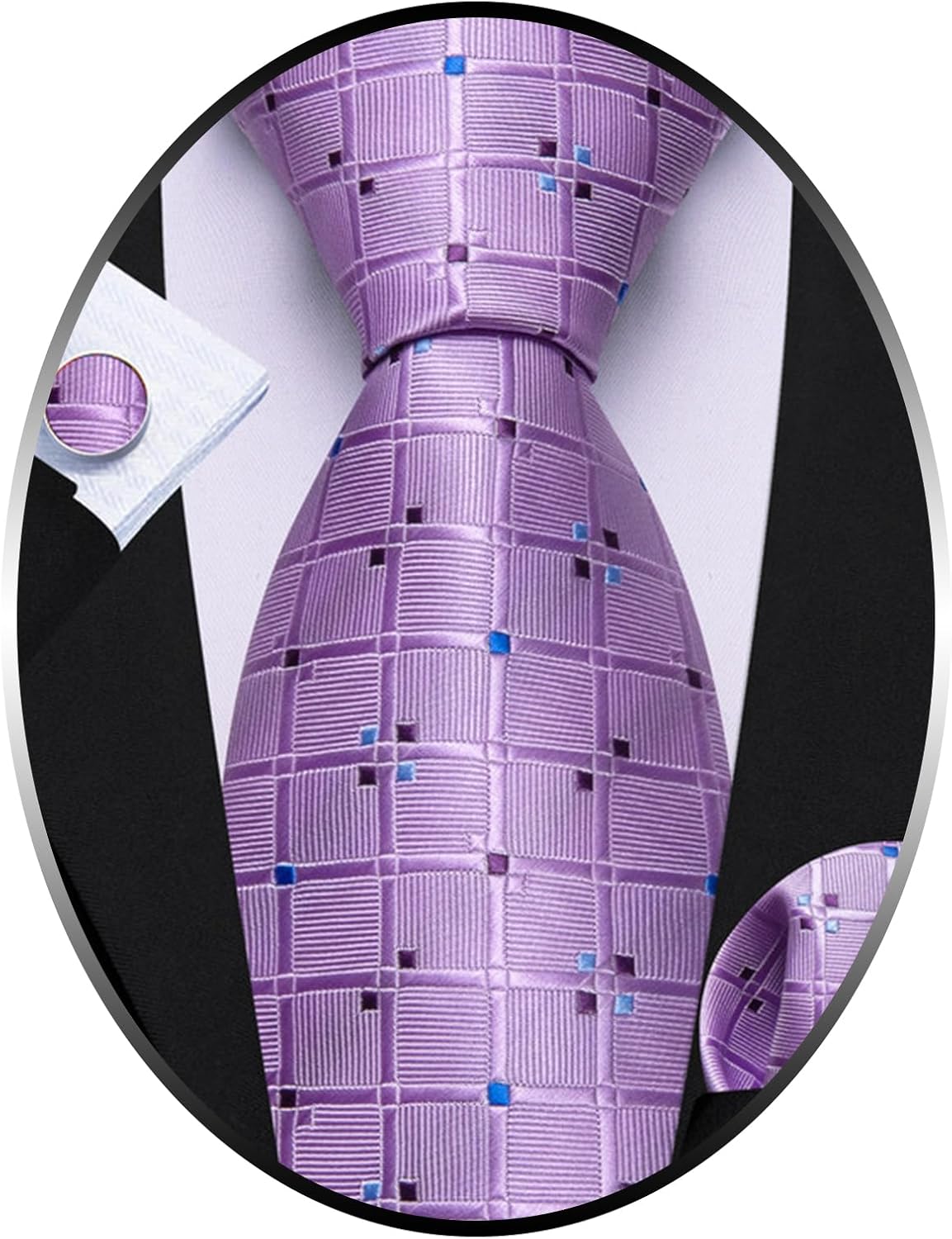 Barry.Wang Designer Classic Ties for Men Set Formal Pocket Square Cufflink Check Plaid