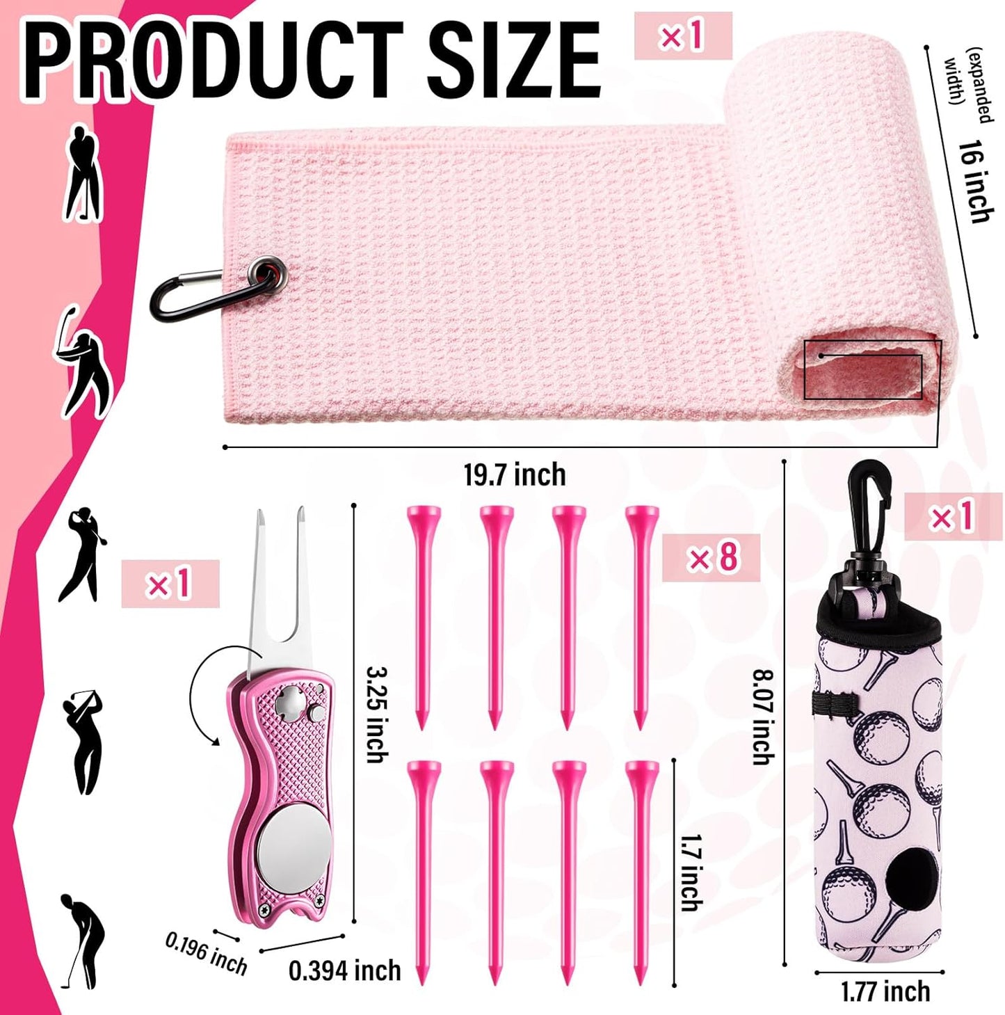 Liliful 12 Pcs Golf Accessories Kit, Include Golf Ball Bag with Hook Towel Tees Magnetic Ball Marker Divot Tool Cleaner Brush for Women Man Gifts