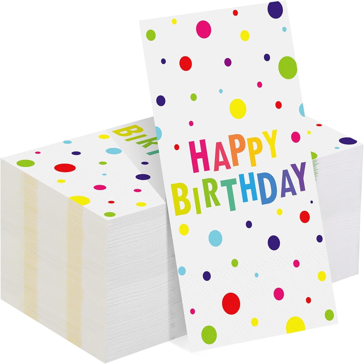 100 Pieces Happy Birthday Napkins Disposable Rainbow Polka Dot Party Napkins 7.8 x 4.3 Inch Colorful Paper Cocktail Napkins Birthday Supplies for Baby Shower Birthday Party Decorations