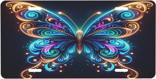 Butterfly Animal Rainbow License Plate Funny Aluminum Front License Plates Decorative Waterproof Rust-Free Metal Car Plate Covers for Women Men Car Tag Accessories fit Truck SUV Rv 12 X 6 in