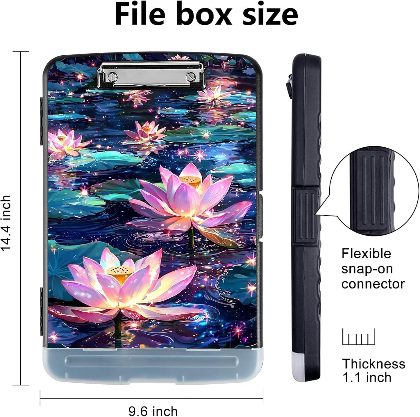 Clipboard with Storage - Large Capacity,Nursing Clipboard with Pen Holder,Heavy Duty,Plastic Side-Opening Folder for Teacher,Nurse - Lotus in The Pond