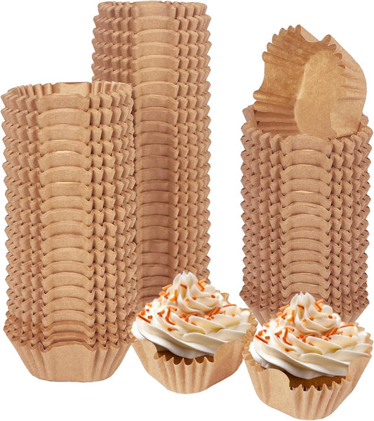 qiqee 500pcs Natural Square Cupcake Liners Muffin Linner No Smell, Food Grade Brown Baking Cups（Standard Size）