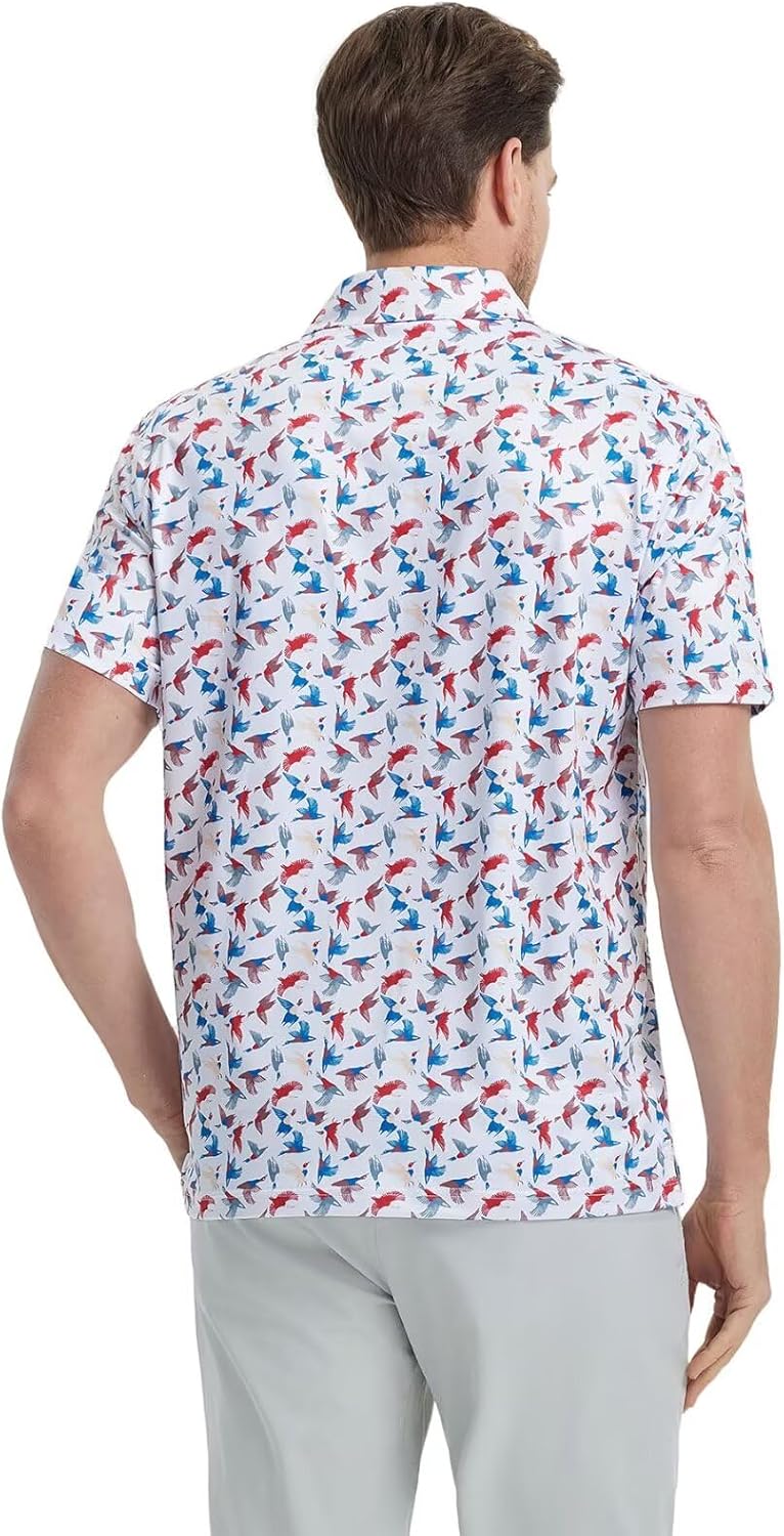 M MAELREG Mens Golf Shirt Short Sleeve Dry Fit Print Moisture Wicking Performance Patterns Collared Polo Shirt