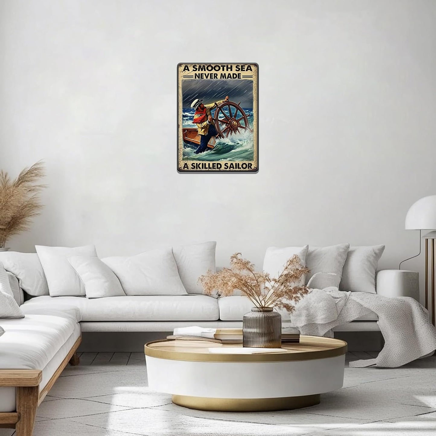 Vintage Tin Sign Metal Poster Plaque A Smooth Sea Never Made A Skilled Sailor Sailing Ship Poster Metal Sign Iron Painting Retro Wall Decor for Home Hotel Cafes Sign Gift 12x16 Inch