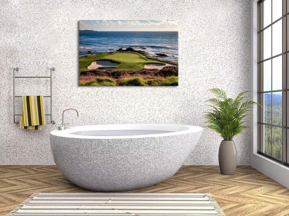 chenchenArt California Coastline Golf Course Wall Art Prints USA Golf Course Canvas Wall Decor for Living Room Bedroom Bathroom Home Decorations Painting Framed Ready to Hang(12''H x 16''W)