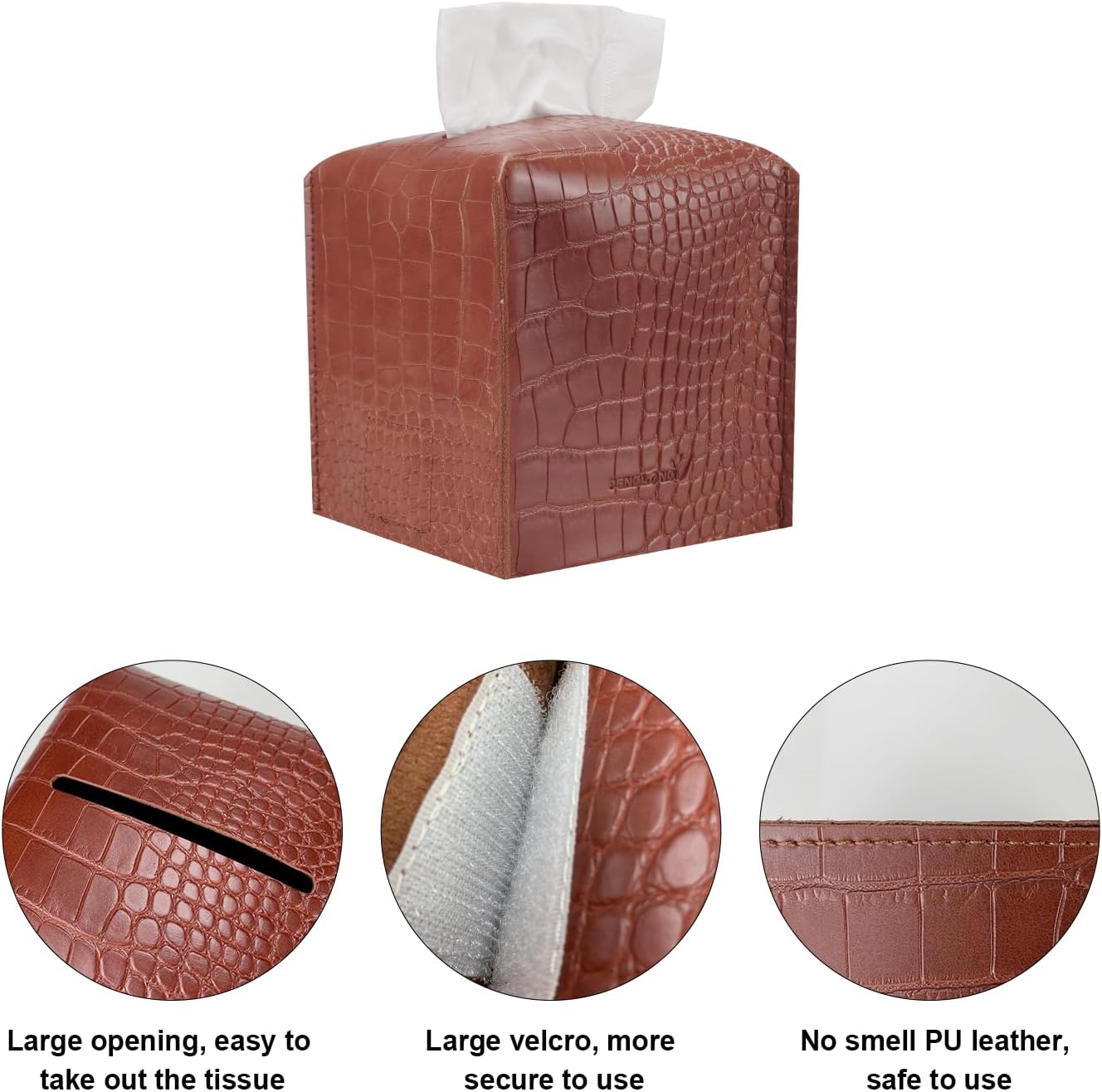 Tissue Box Cover 5X5X5'' PU Leather Tissue Holder Square Tissue Cube Box Organizer for Bathroom Vanity Countertop, Car, Night Stands, Office, Home, Kitchen (SnakeBrown, 1Pack)