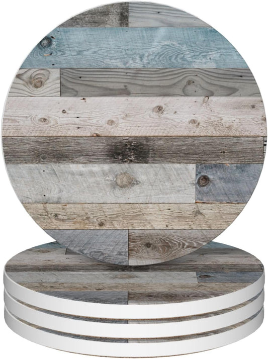 Drinks Coasters Set of 4, Woodboard Round 4" Cup Coasters, Absorbent Ceramic Stone Coasters with Cork Base, Cute Coasters for Table Home Décor, Ideal Gifts for Women Men