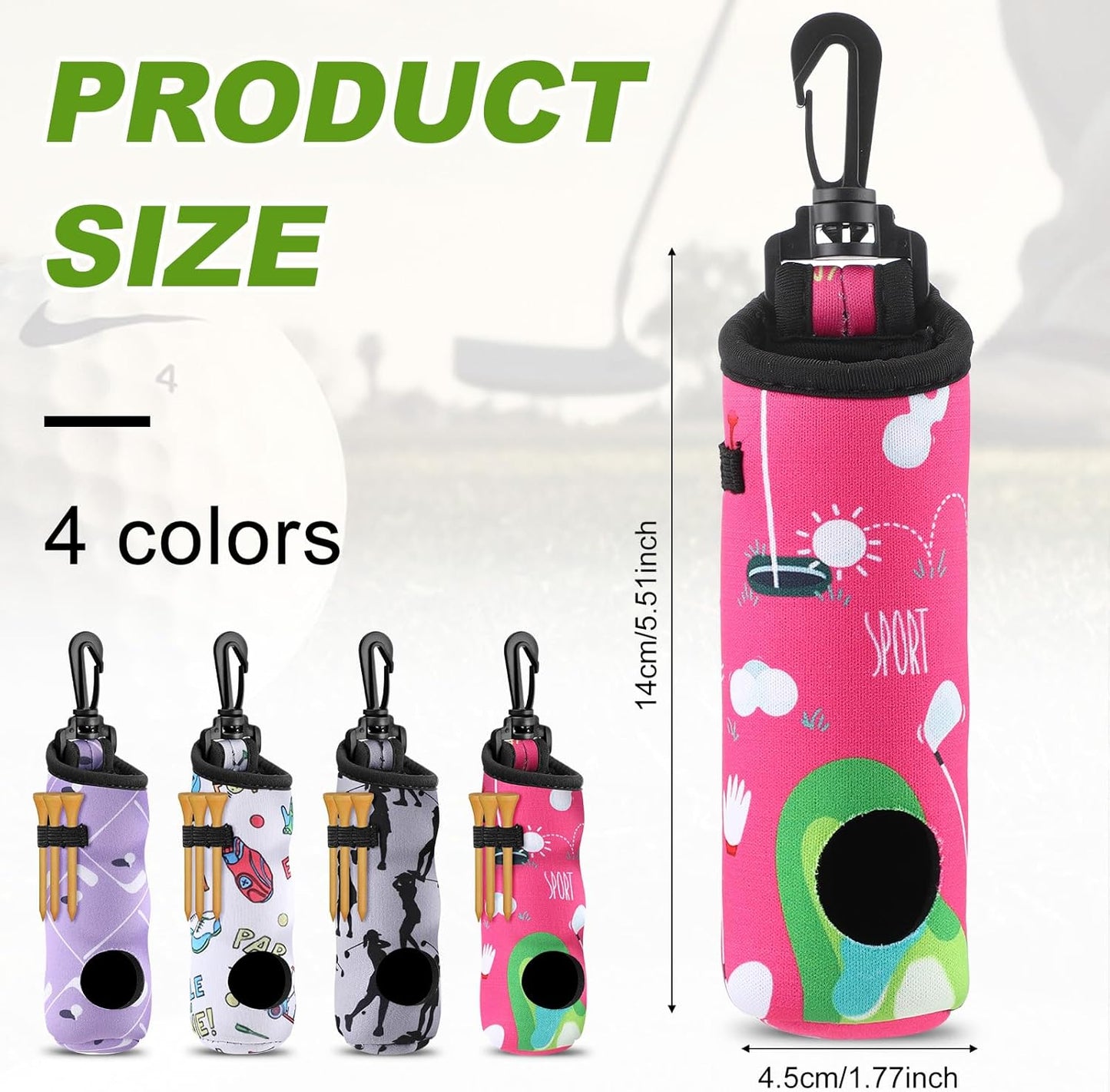4 Pieces Golf Tee Holder Golf Ball Carry Bag Pouch Ball Holder Keychain Belt Clip Gifts Accessories