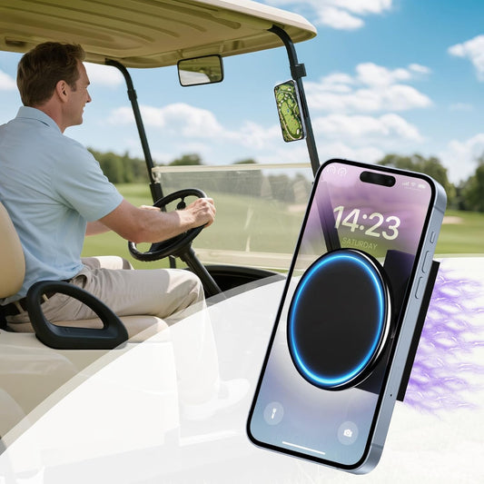 Magnetic Golf Cart Phone Holder Work with Magsafe iPhone 16-12 Series and All Phones, Fits Yamaha, EZGO, Club Car Golf Cart, Alloy Strong Magnetic Phone Mount for Gym, Kitchen, with Metal Ring