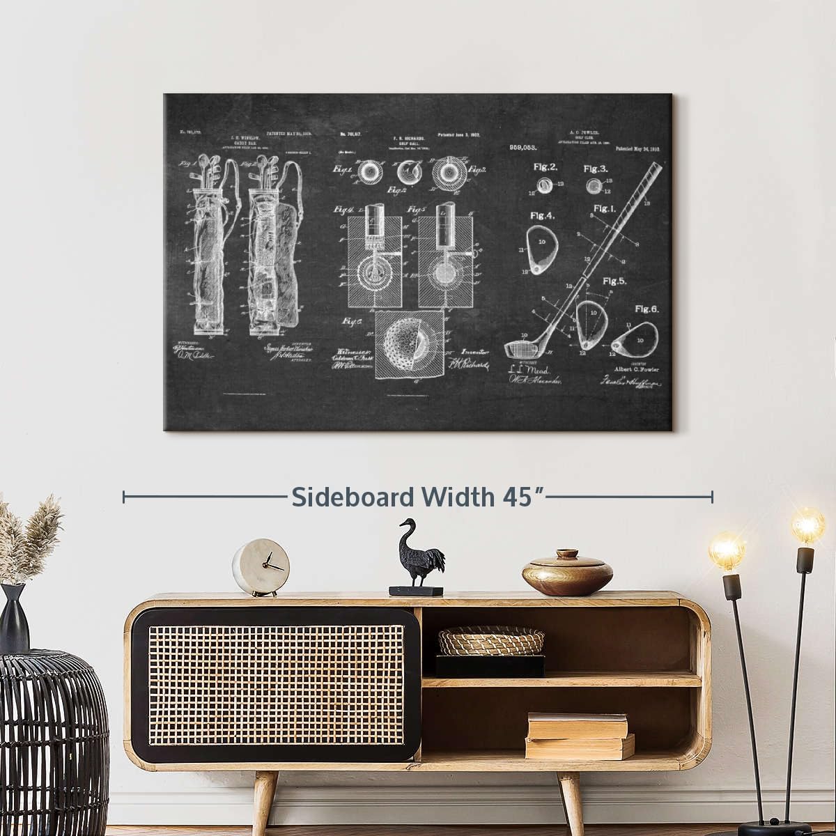 ElephantStock Golf Patents Canvas - 1 Panel Sports Patent Wall Art Decor - Sports Decorations for Boys Room - Wall Art and Office Decor - 39" X 26"