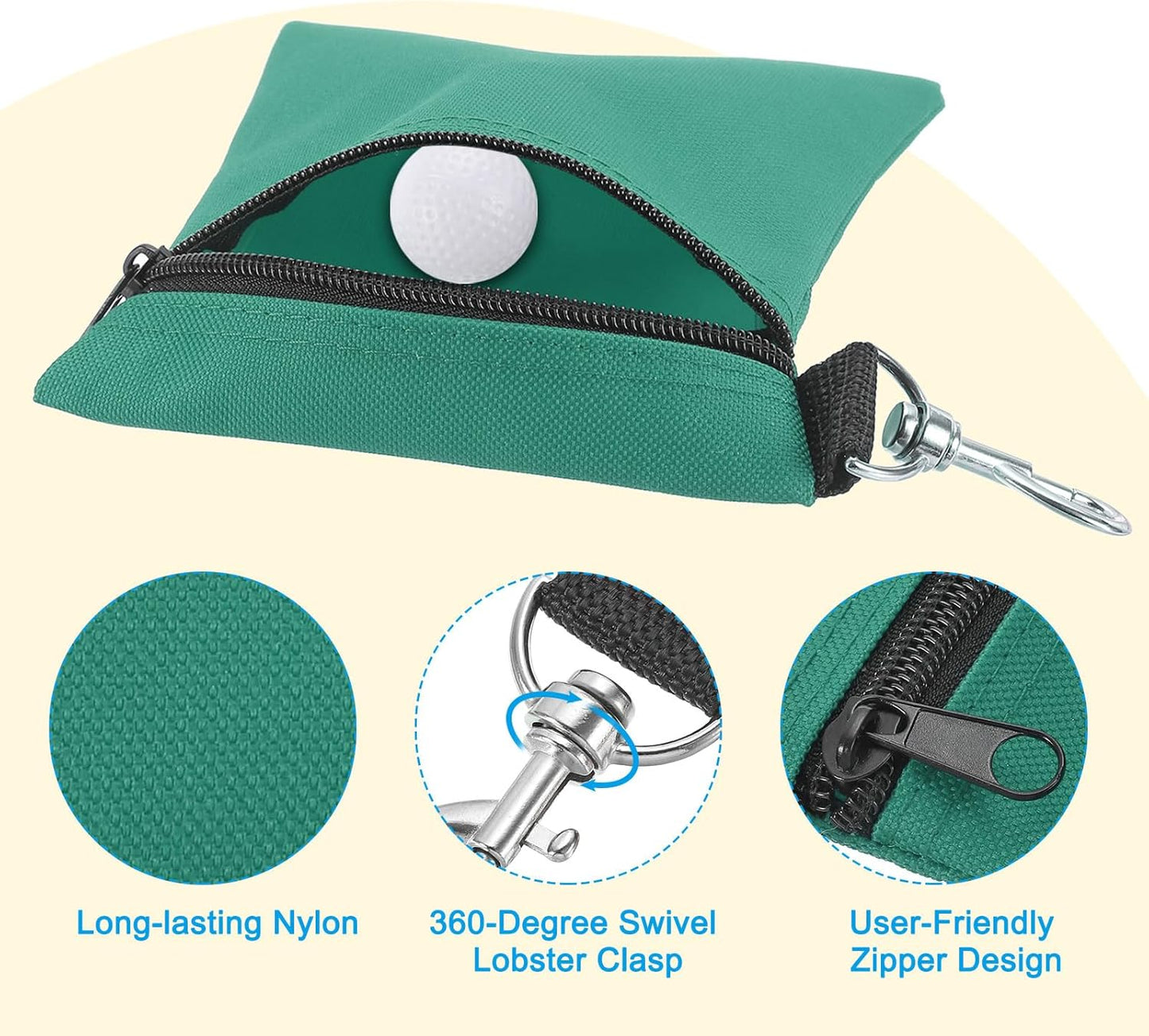 PATIKIL Golf Tee Pouch, Zipper Golf Ball Bag with Metal Lobster Claw Clip for Men Women Valuables Holder