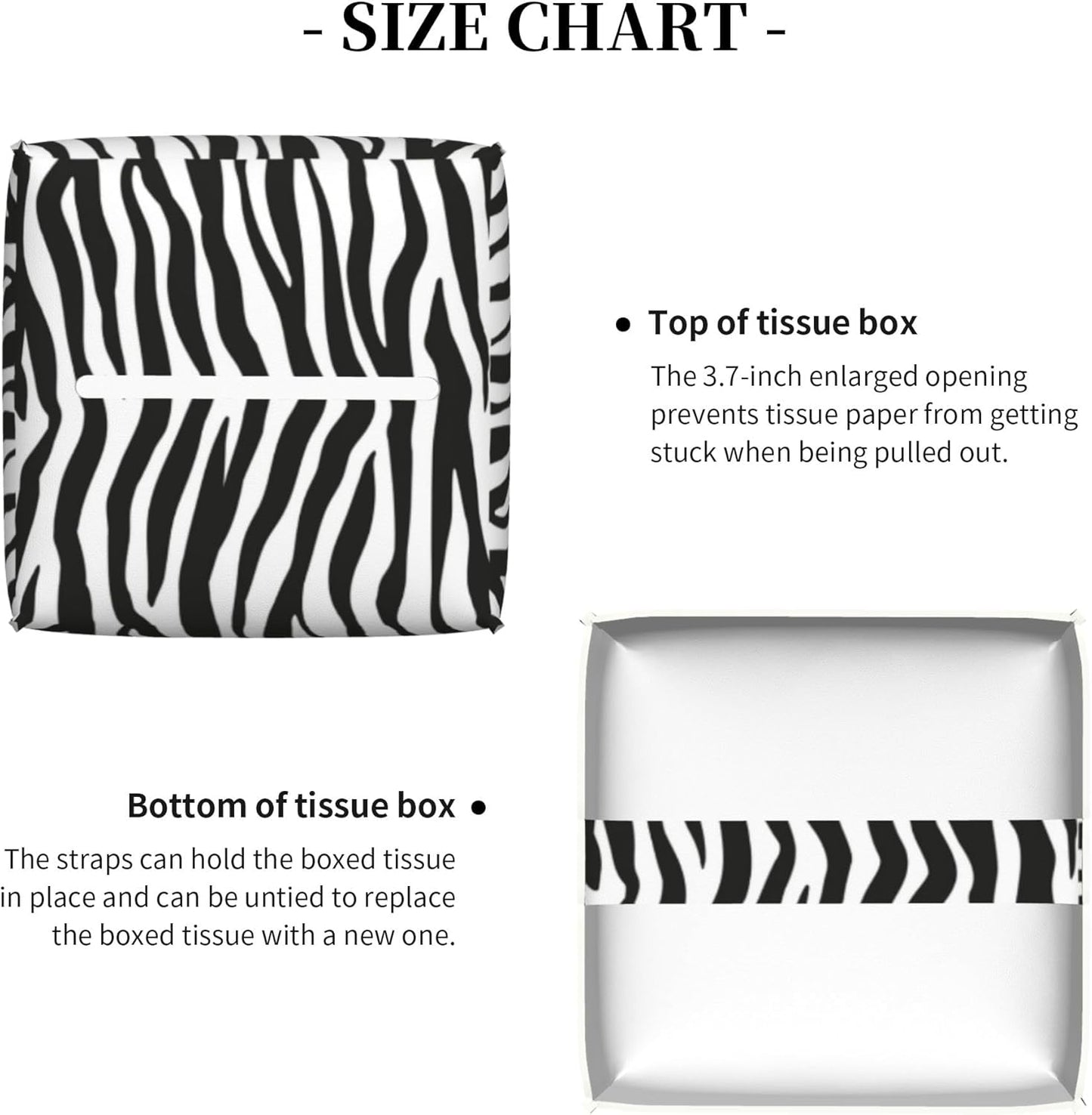 Zebra Stripes Tissue Box Cover Square,Black and White Stripe Tissue Box Holder Waterproof Leather Facial Paper Organizer Dispenser for Bathroom Home Car Nightstand Vanity Desk