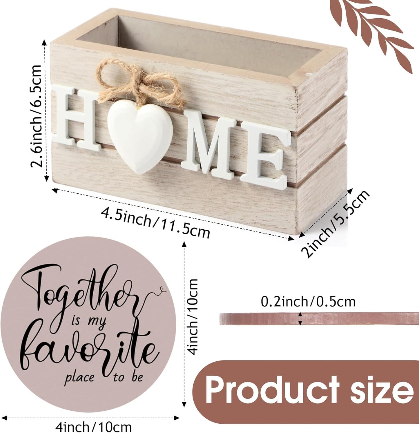 Queekay Housewarming Gifts for Home Decoration Wooden Heart Coasters for Drinks 6 Set Farmhouse Coasters with Holder Funny for Family Coffee Table Protection, 4''(Light Brown)
