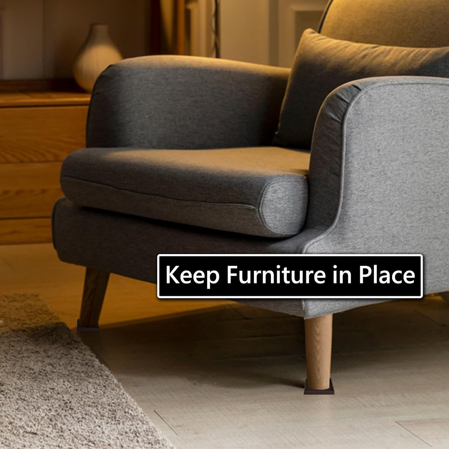 4x4 Square Rubber Furniture Caster Cups, Anti-Sliding Furniture Pads Bed Stopper Floor Protectors with Grip - Protect Any Flooring