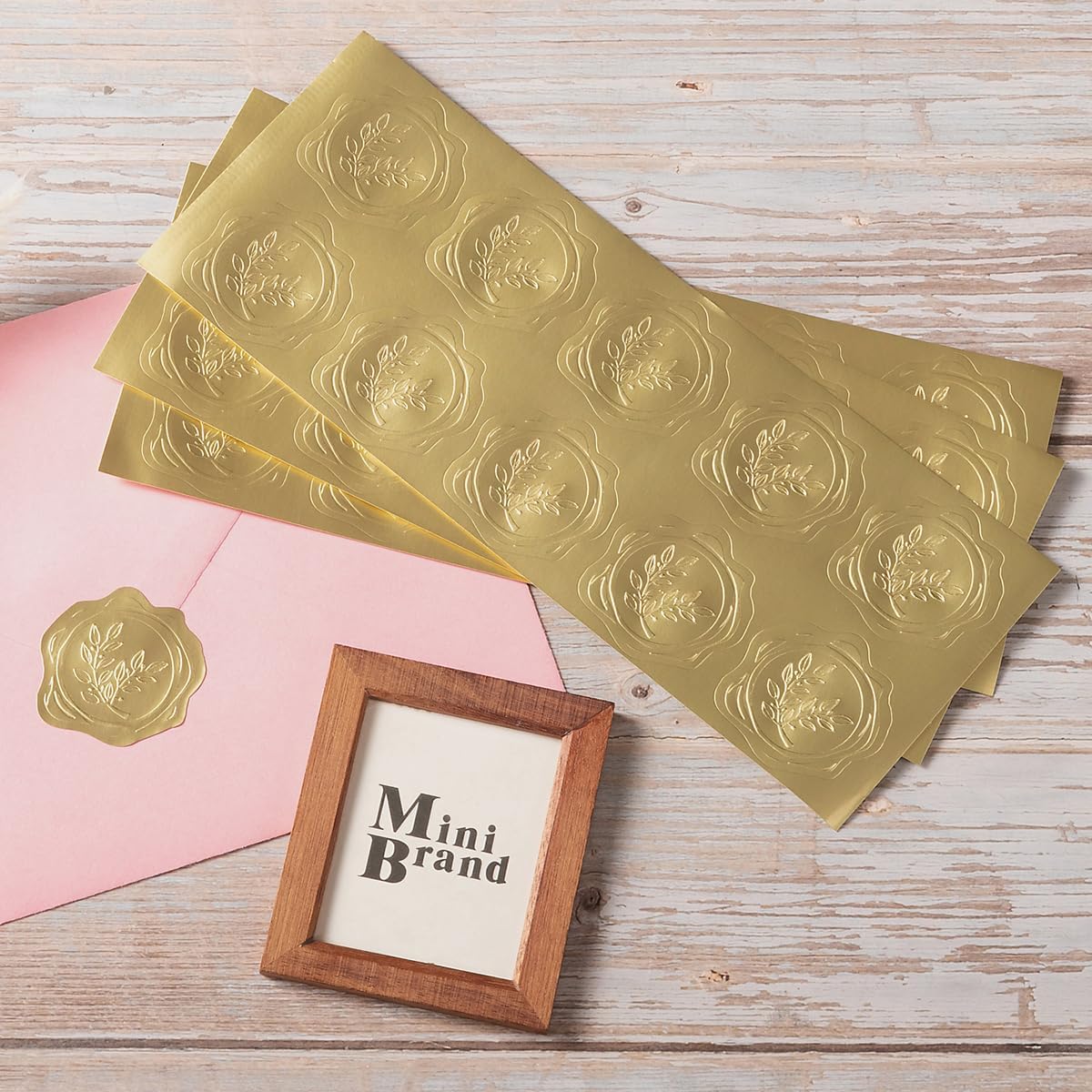300 Pieces Embossed Gold Foil Stickers Gold Stickers for Envelopes, Wedding Invitations, Christmas Greeting Cards Envelopes (Gold Olive Branch)