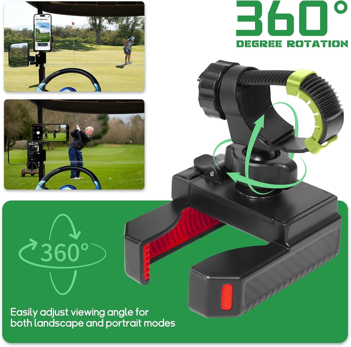 Golf Cart Phone Holder for EZGO Club Car Yamaha, Widely Use for Golf Push Cart Motorcycle Bike Treadmill Scooter Phone Mount, Compatible with iPhone/Samsung/Pixel All Phones, Golf Cart Accessories