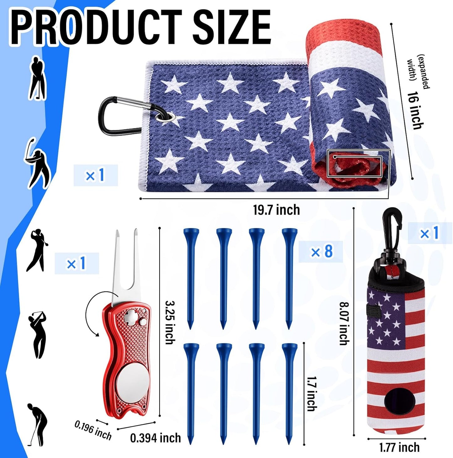 Liliful 12 Pcs Golf Accessories Kit, Include Golf Ball Bag with Hook Towel Tees Magnetic Ball Marker Divot Tool Cleaner Brush for Women Man Gifts