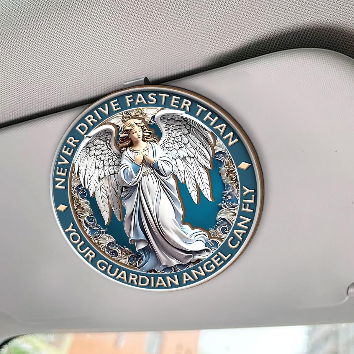 Jesuspirit Personalized Car Visor Clip – Guardian Angel Visor Clip, Our Lady of Guadalupe, Christian Car Accessories, New Driver & Religious Gifts (Never Drive Faster Than Your Guardian Angel)