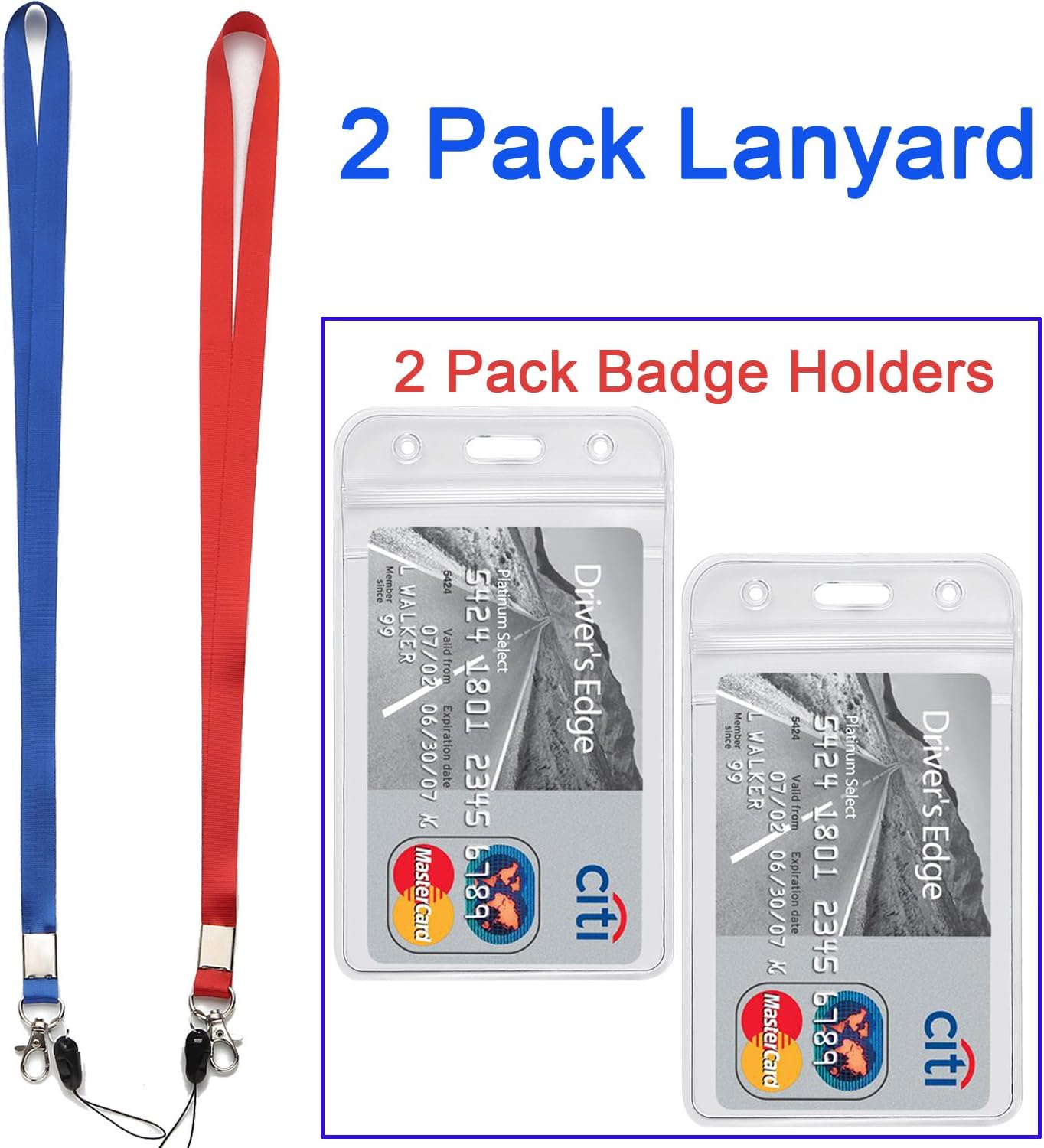 YOUOWO 2 Pack Blue Red Lanyard with Vertical ID Badge Holder,Neck Office Lanyards with Clip,for id Card Holder, id Badges Name Tag Card Holders