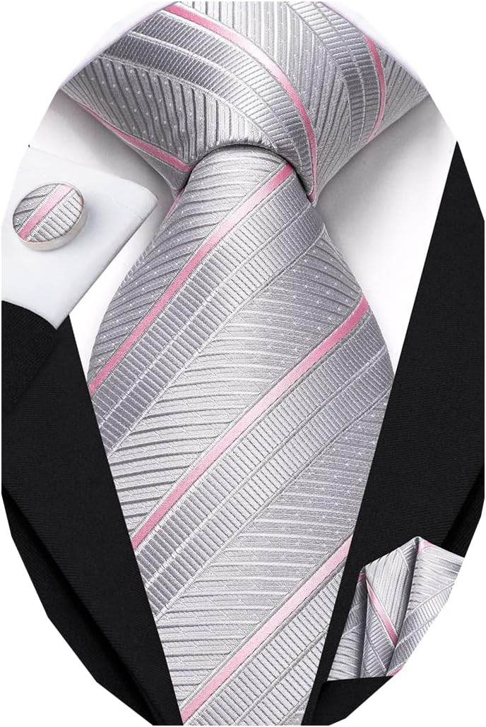 Dubulle Mens Paisley Striped Tie WOVEN Necktie for Men and Handkerchief Cufflinks Set Wedding Formal Business