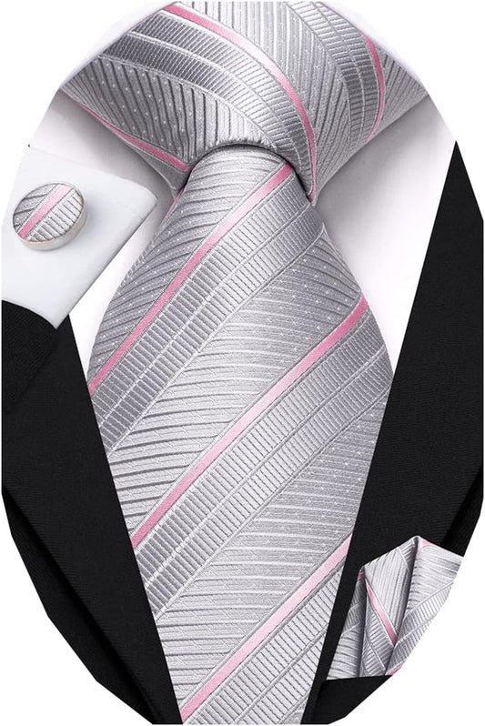 Dubulle Mens Paisley Striped Tie WOVEN Necktie for Men and Handkerchief Cufflinks Set Wedding Formal Business