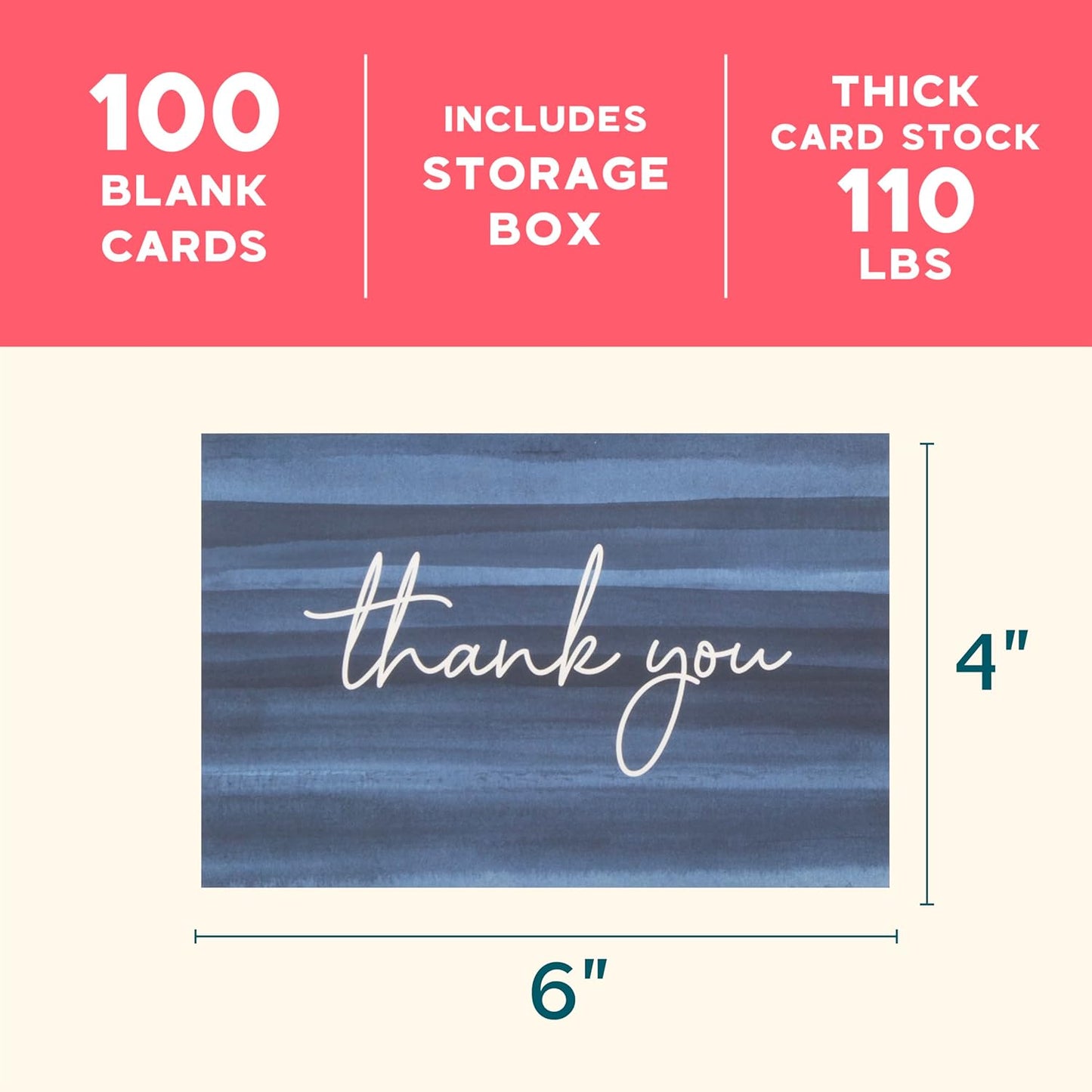 VNS Creations Thank You Cards With Envelopes Bulk Set & Stickers - 100 Pack 4x6 Blank Thank You Notes Bulk Box Set - Large Note Card Small Business, Wedding, Baby Shower & Bridal Shower - Ombré