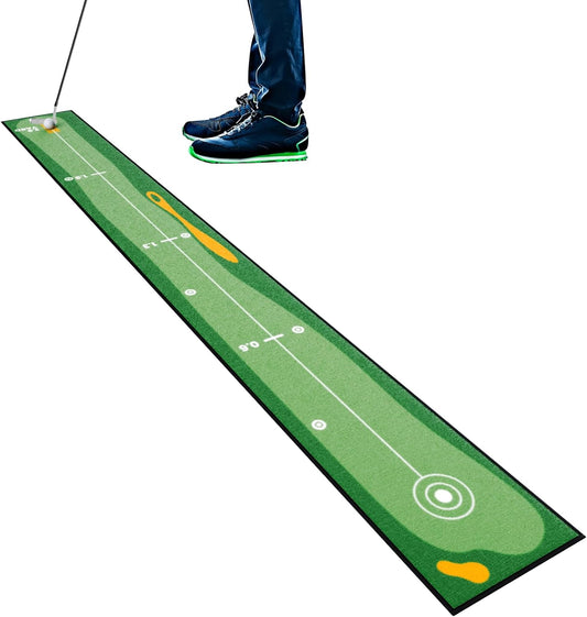Golf Putting Mat Indoor & Outdoor Professional Practice Putting Green Mat with Distance Marker Anti Slip Backing Golf Accessories Portable Training Matt