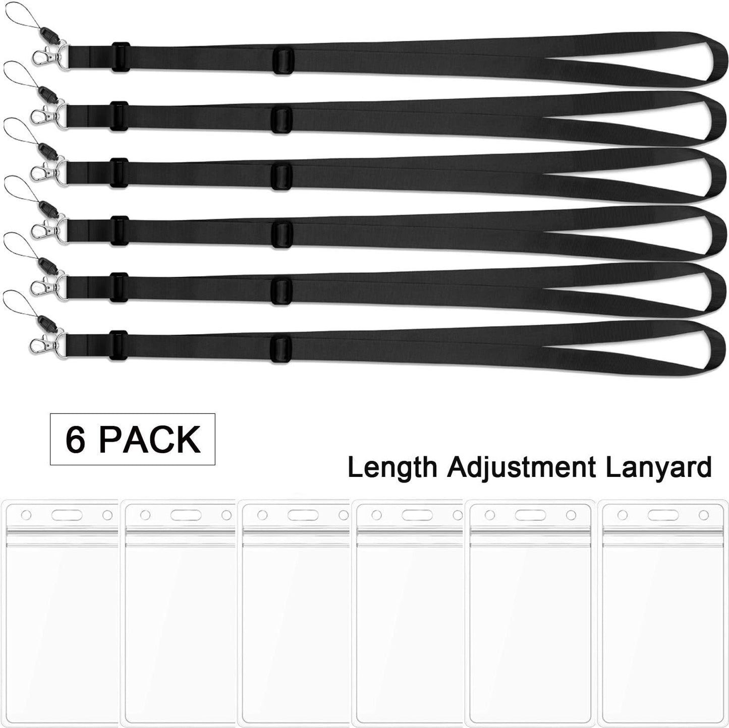 AMUU 6 Pack Black Lanyards Adjustable Extend Length with Vertical id Badge Holder for Women Keys Kids Men ID Card Holder Cruise Ship Waterproof Credit Card Name tag Holder