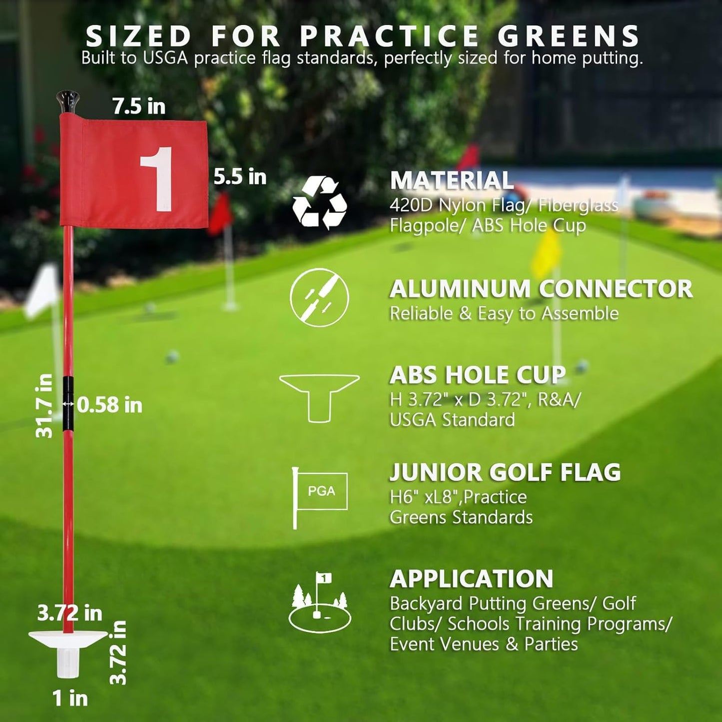 olf Flagstick with Flag Surface - Portable Design, Ideal for Yard Practice Putting Green