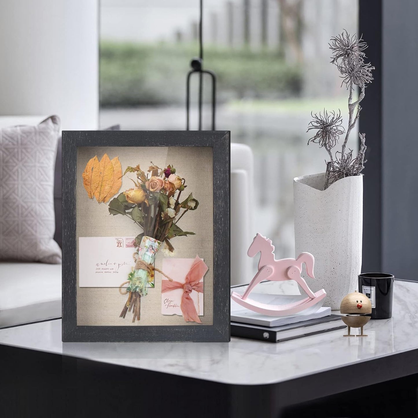 Love-KANKEI Shadow Box Frame 8x10 Shadow Box Display Case with Linen Back Memorabilia Awards Medals Photos Memory Box Gift Rustic Black