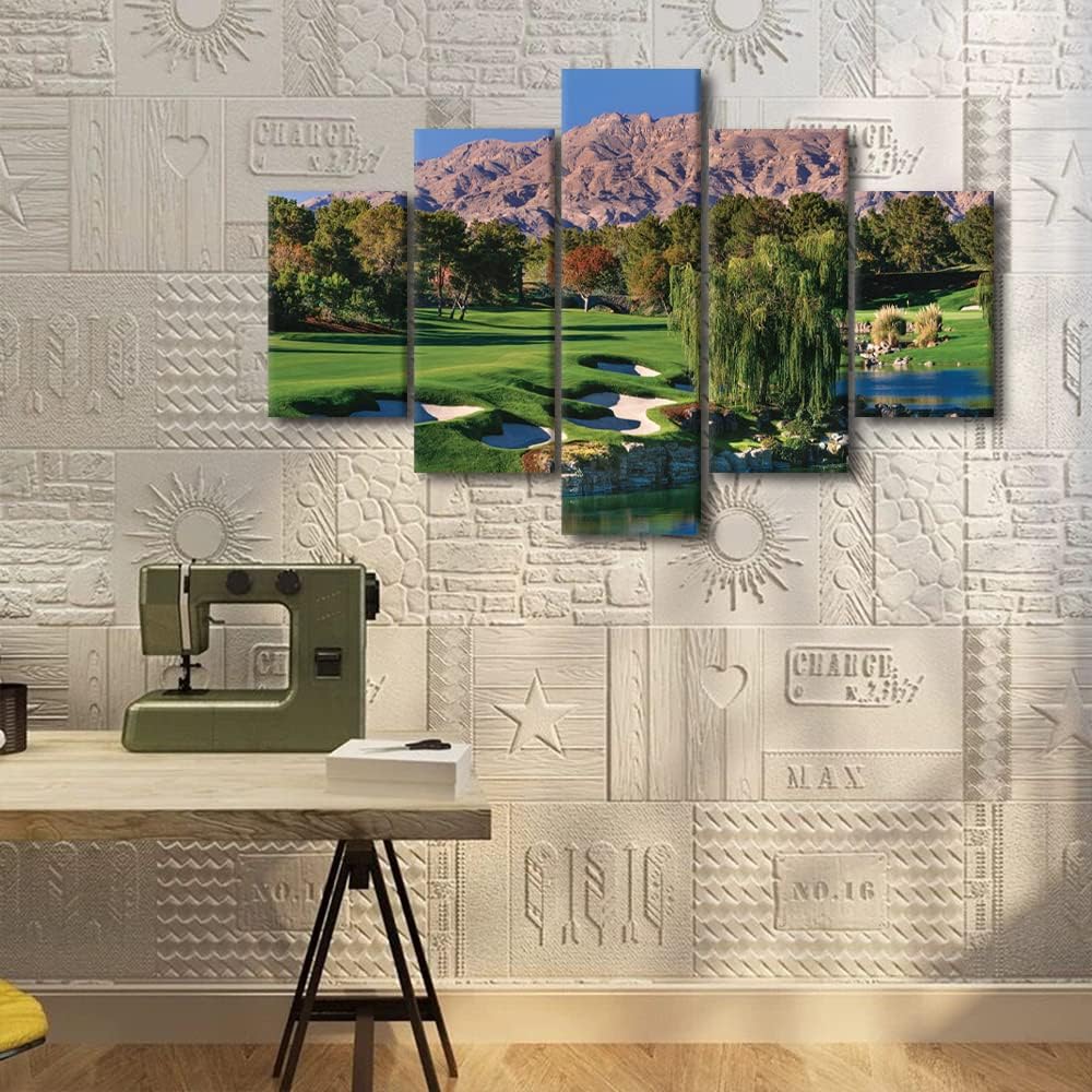 5 Panel American Golf Course Wall Art Canvas Prints Shadow Creek Golf Course Wall Decor Poster Gallery Wrap Modern Home Decor for Living Room Bedroom Wall Decorations Framed Ready to Hang - 60"Wx40"H