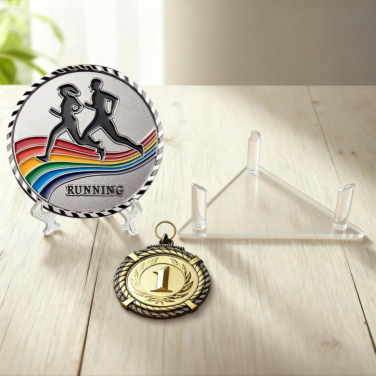 Ball Display Stand with Card Display Stand, Transparent Acrylic Sleek Holder for Different Size Basketball, Soccer Ball, Football, Small Easel Holder Stand for Trading Card Holder-2 Packs