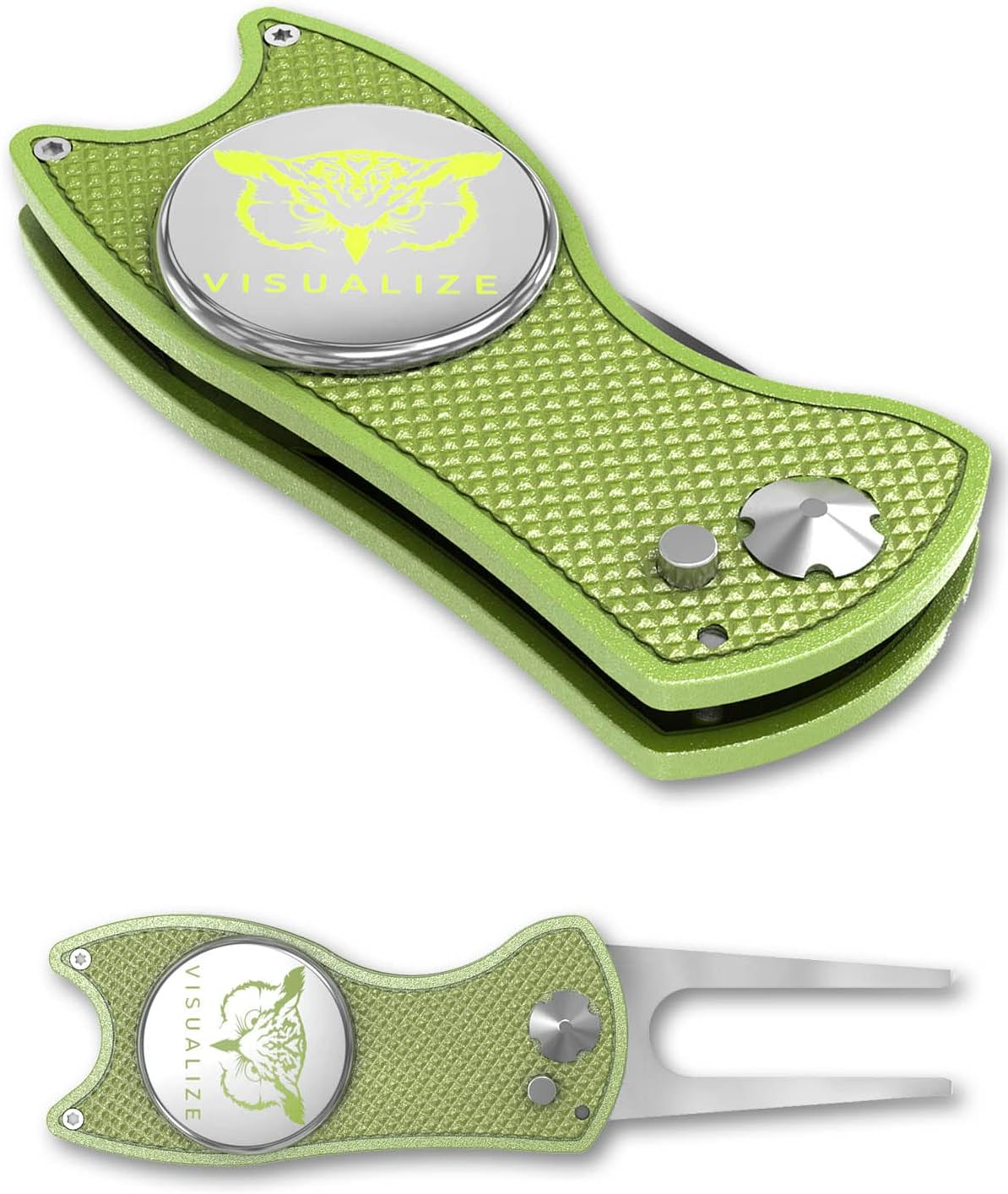 VISUALIZE Elite Switchblade Golf Divot Repair Tool Set with Ball Marker - Sturdy Anodized Aluminum - Perfect Golf Accessory Gift