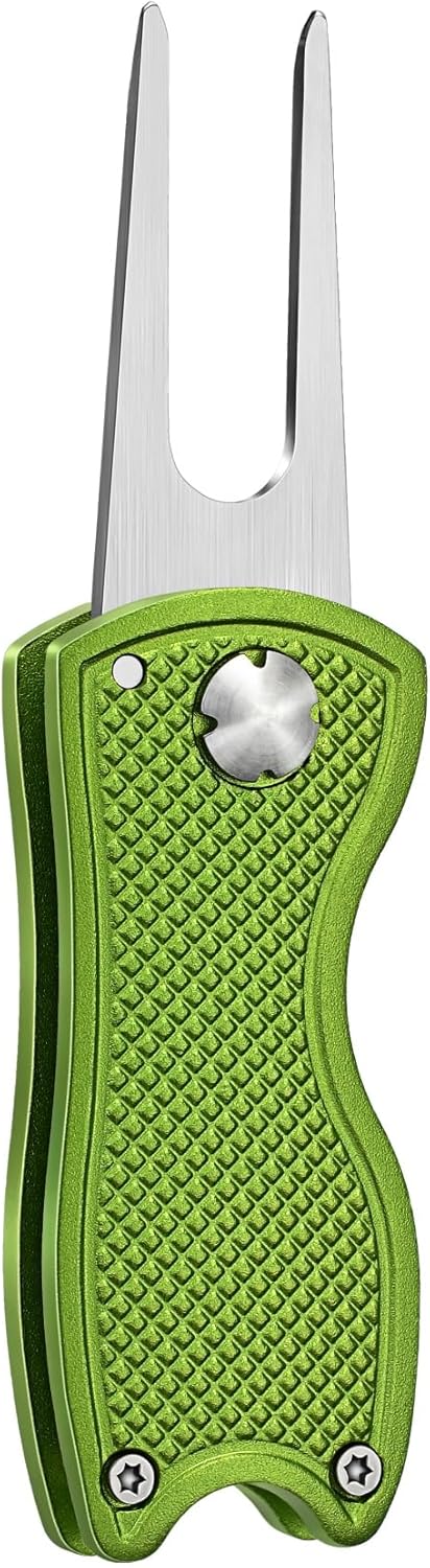 Mile High Life Golf Divot Repair Tool, All Metal Foldable Divot Tool with Pop-up Button & Magnetic Ball Marker, 2-6 Pack