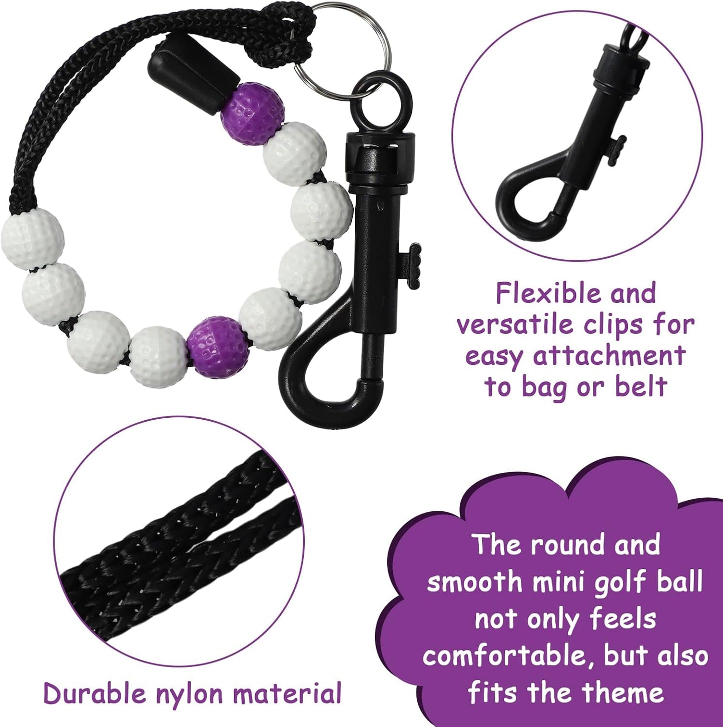 4 Pieces Golf Beads to Count Strokes for Women, Golf Beads Score Counter with Clip, Beaded Scoring String, Suitable for Referee Caddie Golfer