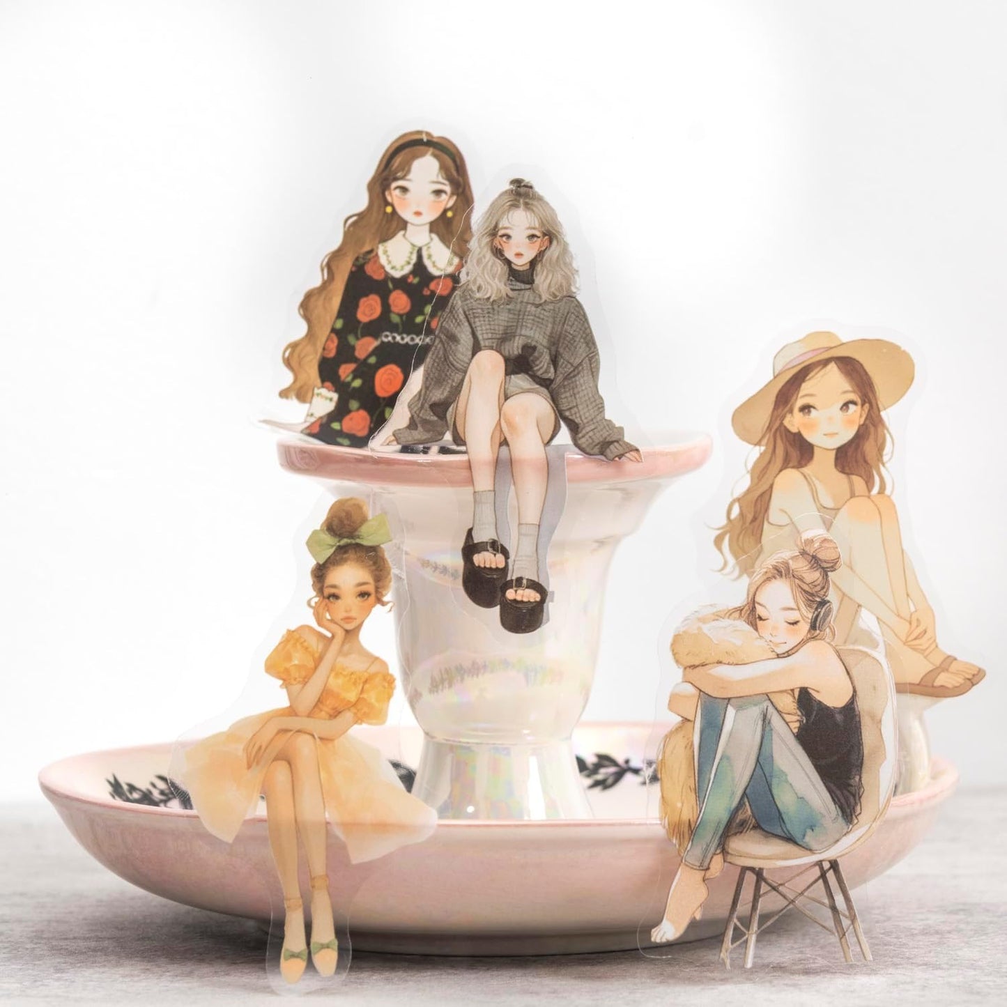 Girl's Diary Pre-Cut Sticker Book Set, 60 Pages of PET & Washi Ephemera for Scrapbooking, Journaling, DIY Crafting, and Art Supplies