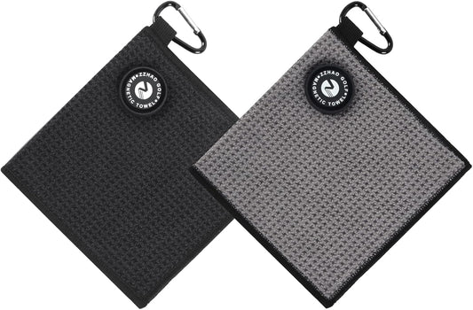 ZZHAO Magnetic Golf Towels,Super Absorbent Microfiber Small Towels with Clip - Industrial Strength Magnet,Lightweight, Scratch-Resistant, 5.5x5.5 In-2Pcs- Black&Gray