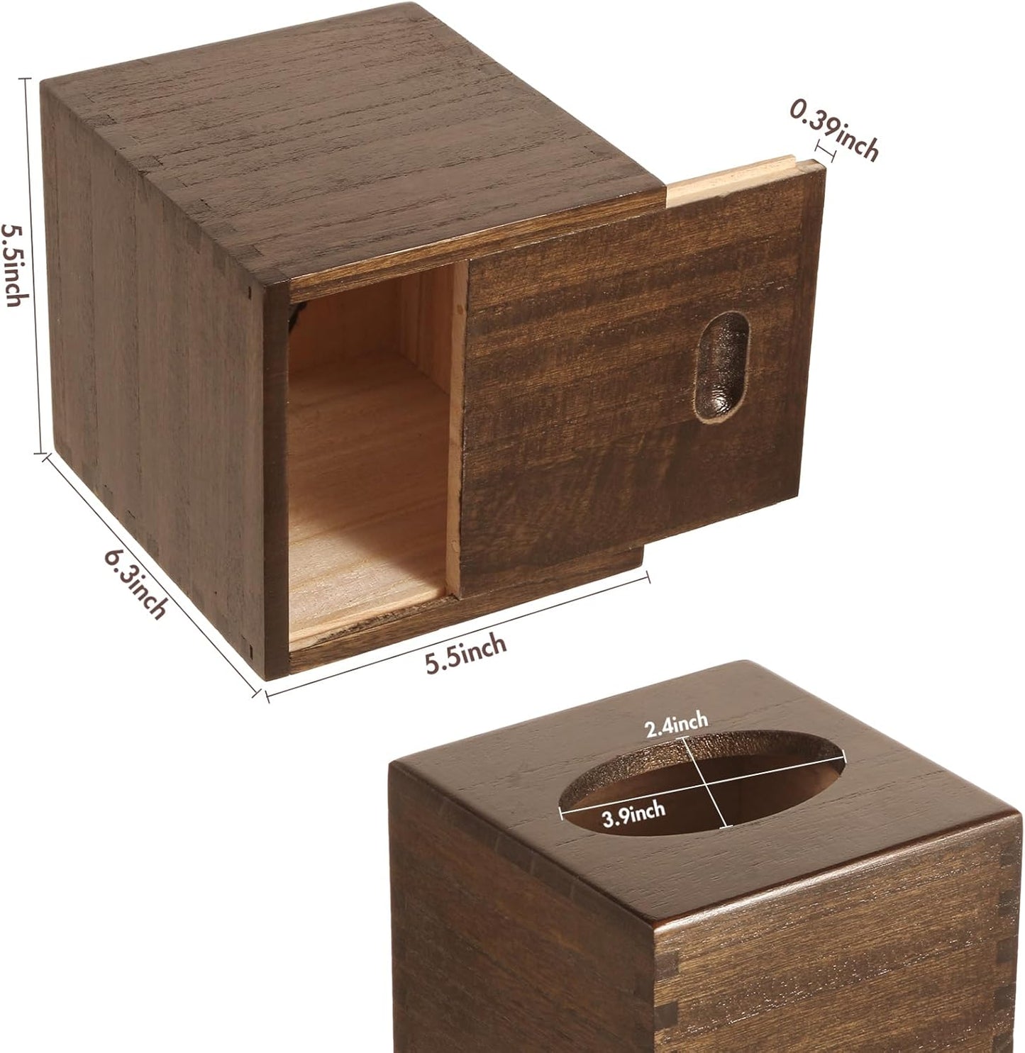 Paulownia Wood Tissue Box Cover with Slide-Out Bottom - Square Cover for Bathroom, Bedroom, Dinner Table