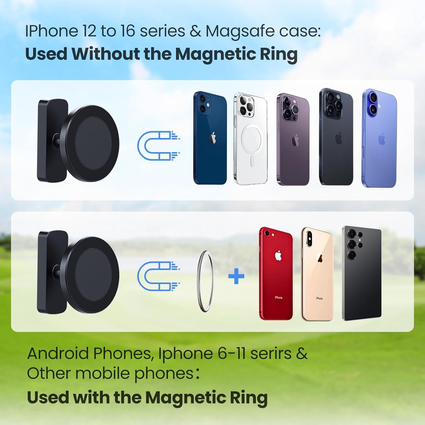 Golf Cart Phone Holder Magnetic Phone Mount Compatible with MagSafe Ultra Strength Magnet Golf Cart Accessories Gift for Friend